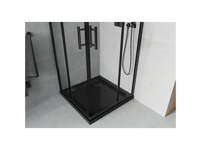 Mexen Rio kvadratisk brusekabine 80 x 80 cm, transparent, sort + Flat brusebund, sort - 860-080-080-70-00-4070B