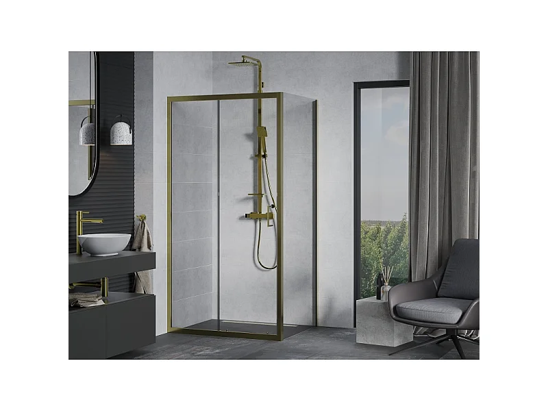Mexen Apia schuifbare douchecabine 120 x 90 cm, transparant, goud - 840-120-090-50-00