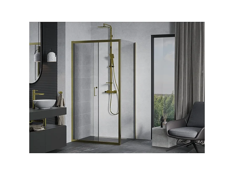 Mexen Apia schuifbare douchecabine 120 x 90 cm, transparant, goud - 840-120-090-50-00