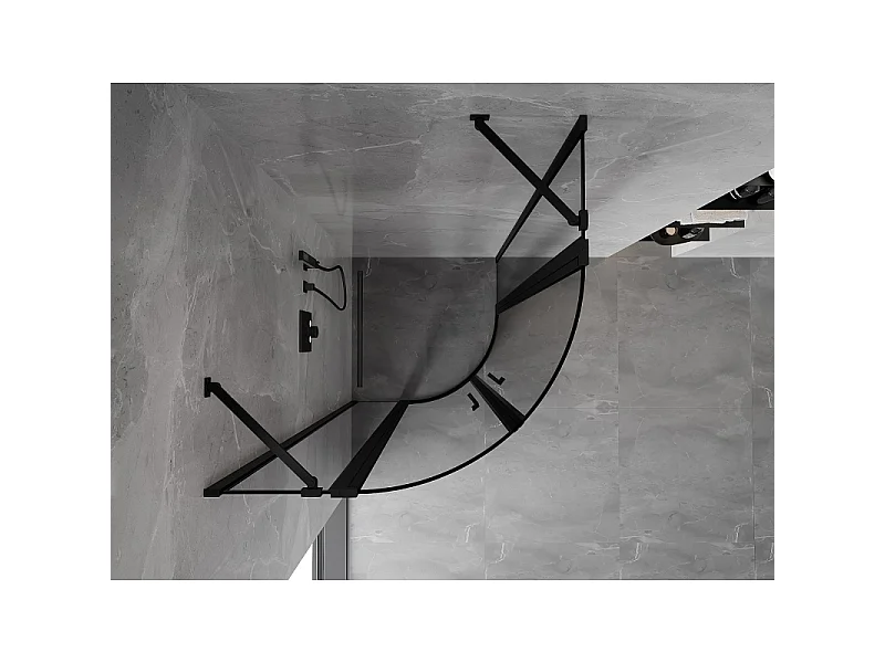 Mexen Mist halvrund brusekabine med svingdør 80 x 80 cm, sort ramme, sort - 8A32-080-080-70-70