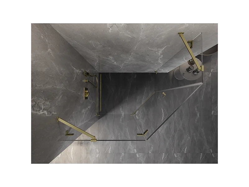 Mexen Lunar pentagonal brusekabine med venstre hængslet dør 100 x 80 cm, transparent, børstet guld - 831-100L-080P-55-00-L