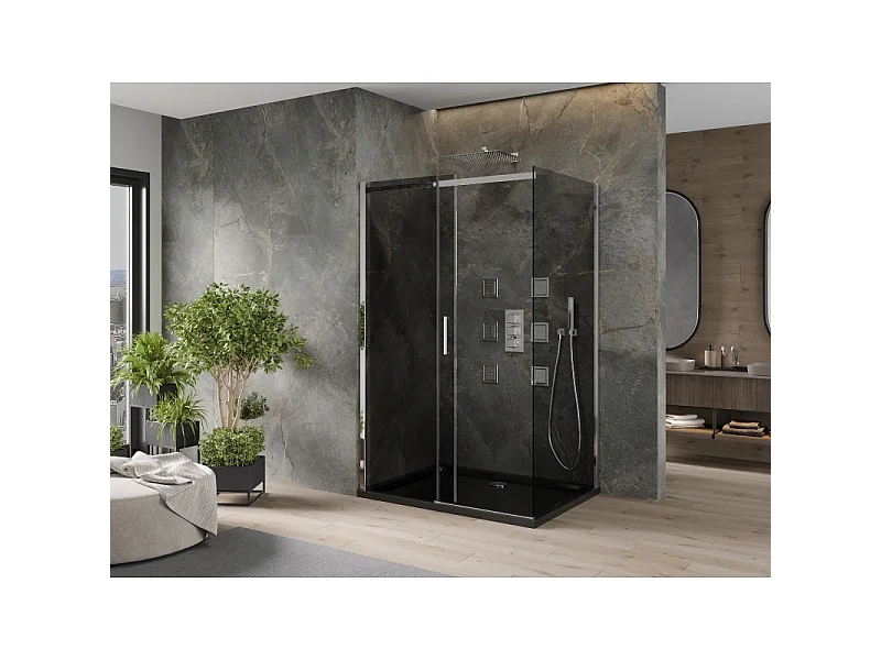 Mexen Omega cabine de douche coulissante 100 x 80 cm, graphite, chrome + receveur plat, noir - 825-100-080-01-40-4070