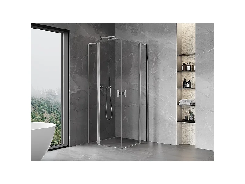 Mexen Mist L Duo nagibna tuš kabina 105 x 105 cm, prozorni, krom - 8A4L-105-105-01-00