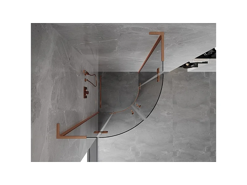 Mexen Mist L halvcirkelformet brusekabine med svingdør 90 x 90 cm, transparent, børstet kobber - 8A33L-090-090-65-00
