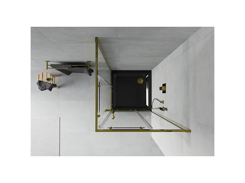 Mexen Rio kvadratisk brusekabine 70 x 70 cm, transparent, guld + Flat brusekar, sort - 860-070-070-50-00-4070G