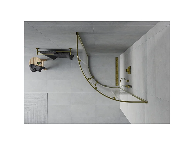 Mexen Rio halfronde douchecabine 80 x 80 cm, witte strepen, goud - 863-080-080-50-20