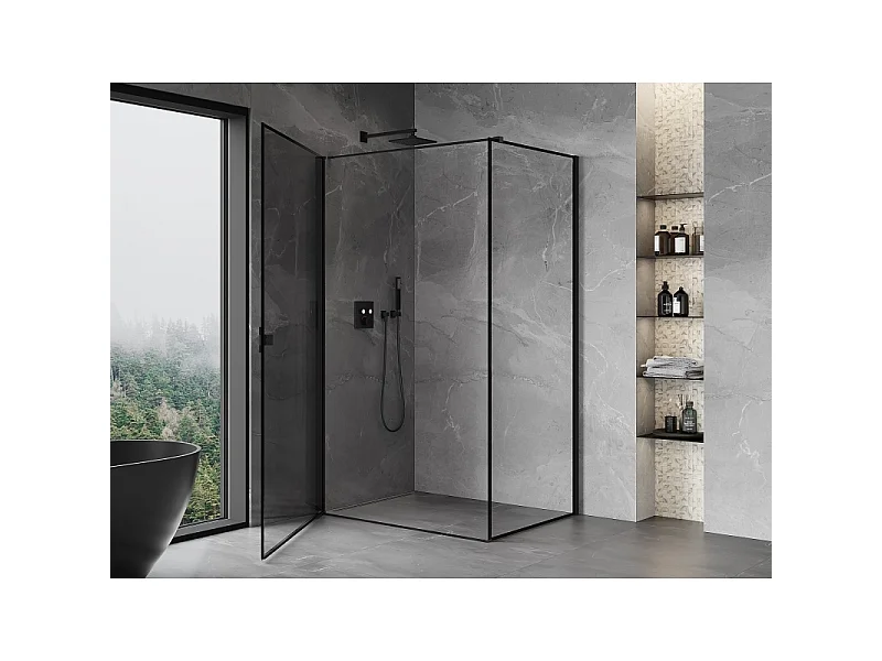 Mexen Mist-B Nagibna tuš kabina leva 70 x 80 cm, črn okvir, črna - 8A2T-070-080-70-70-L