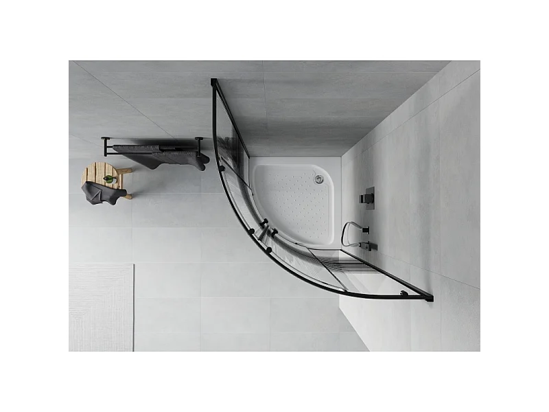 Mexen Rio halve ronde douchecabine 70 x 70 cm, zwarte strepen, zwart + douchebak, wit - 863-070-070-70-20-4710