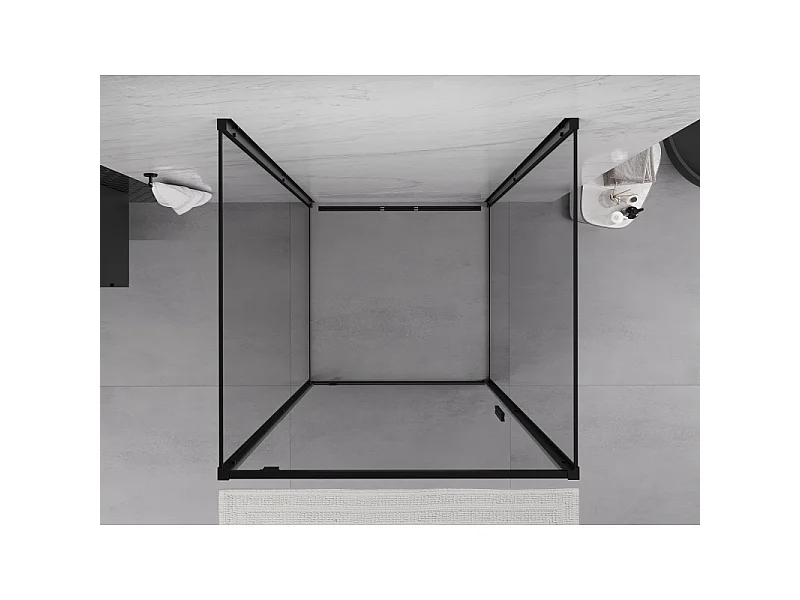 Mexen Exo-3S cabina de ducha de 3 paredes abatible 85 x 85 cm, transparente, negra - 8181-085-085-70-00-3S