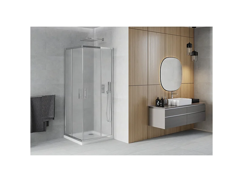 Mexen Rio vierkante douchecabine 70 x 70 cm, matglas, chroom + Flat douchebak, wit - 860-070-070-01-30-4010