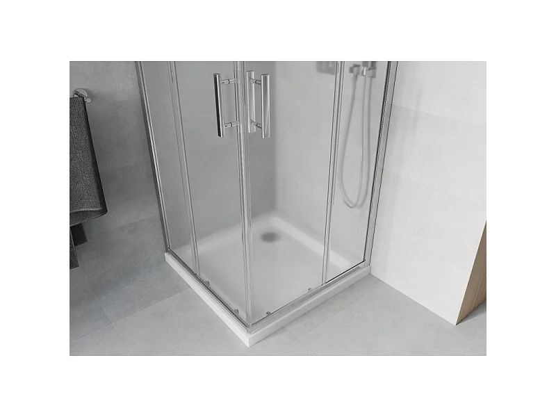 Mexen Rio vierkante douchecabine 70 x 70 cm, matglas, chroom + Flat douchebak, wit - 860-070-070-01-30-4010