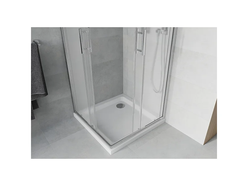Mexen Rio vierkante douchecabine 70 x 70 cm, matglas, chroom + Flat douchebak, wit - 860-070-070-01-30-4010
