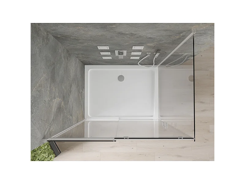 Mexen Omega skydedør-brusekabine 120 x 100 cm, transparent, krom + fladt brusekar - 825-120-100-01-00-4010