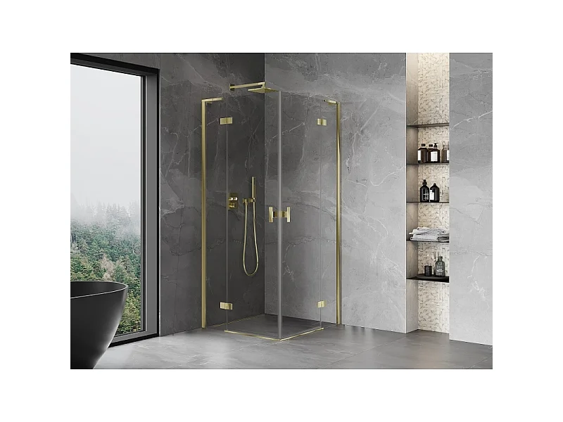 Mexen Mist-H L Duo douchecabine scharnierend 115 x 115 cm, transparant, goud - 8A5L-115L-115P-50-00