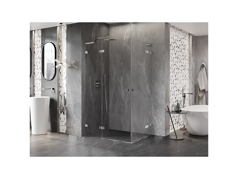 Mexen Lunar L Duo brusekabine, vippe venstre 100 x 75 cm, transparent, krom - 834L-100L-075P-01-00