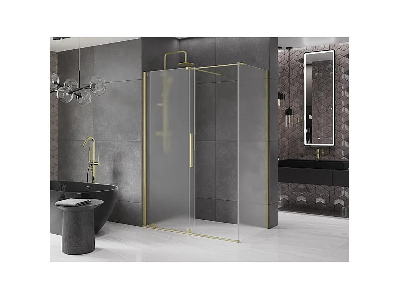 Mexen Velar schuifdouchecabine 130 x 70 cm, ijs, geborsteld goud - 871-130-070-31-55