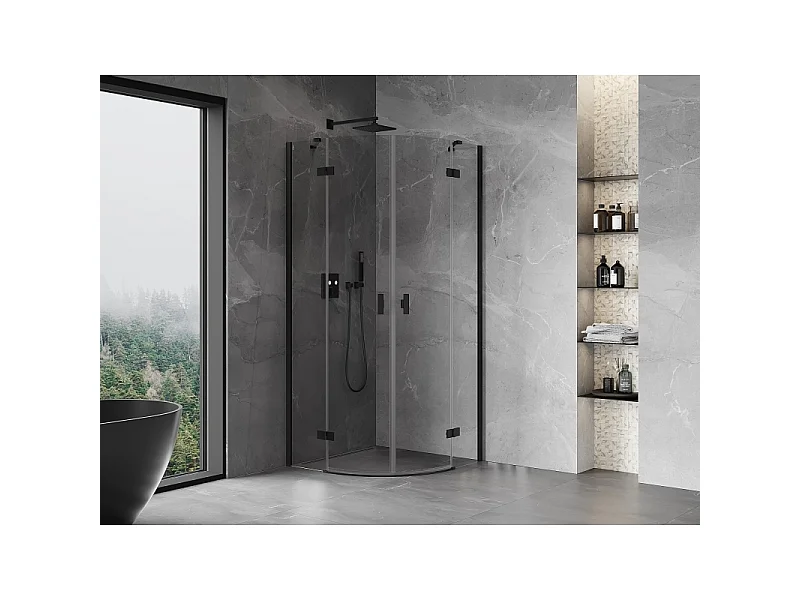 Mexen Mist halbrunde Duschkabine 80 x 80 cm, transparent, schwarz - 8A33-080-080-70-00