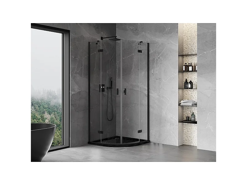 Mexen Mist halbrunde Duschkabine 80 x 80 cm, transparent, schwarz - 8A33-080-080-70-00