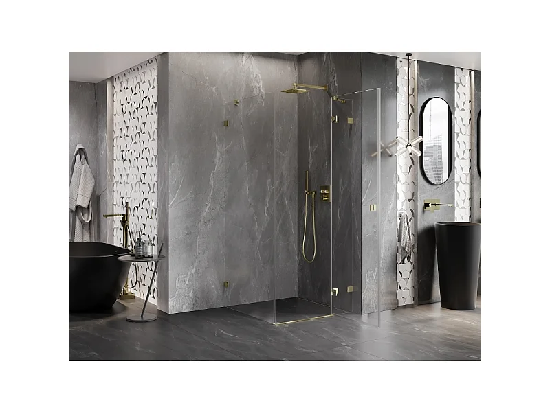 Mexen Lunar shower enclosure swing right 90 x 90 cm, transparent, gold - 834-090-090-50-00-P