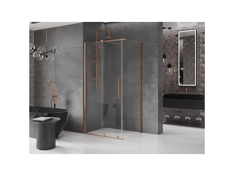 Mexen Velar drsna tuš kabina 90 x 85 cm, prozorna, brušeni baker - 871-090-085-01-65