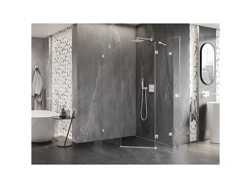 Mexen Lunar pentagonal right hinged shower enclosure 80 x 100 cm, transparent, white - 831-080P-100L-20-00-P