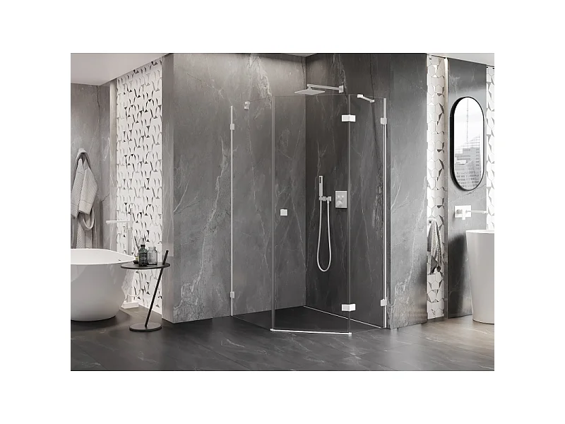 Mexen Lunar pentagonal right hinged shower enclosure 80 x 100 cm, transparent, white - 831-080P-100L-20-00-P