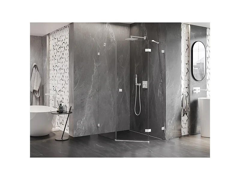 Mexen Lunar pentagonal right hinged shower enclosure 80 x 100 cm, transparent, white - 831-080P-100L-20-00-P