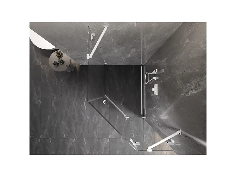 Mexen Lunar pentagonal right hinged shower enclosure 80 x 100 cm, transparent, white - 831-080P-100L-20-00-P