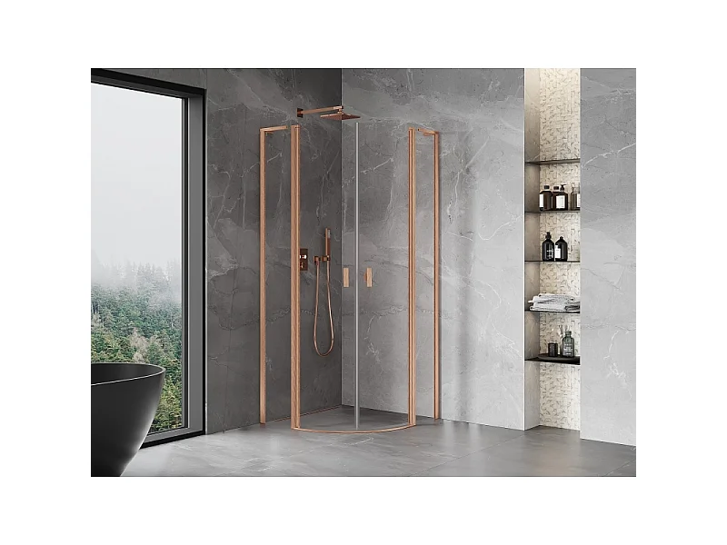 Mexen Mist L polkrožna tuš kabina, 80 x 80 cm, prozorna, brušena baker - 8A32L-080-080-65-00