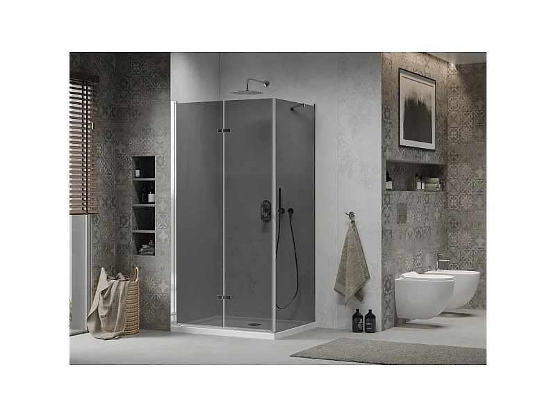 Mexen Lima folding shower cabin 90 x 70 cm, graphite, chrome + Flat tray, white - 856-090-070-01-40-4010