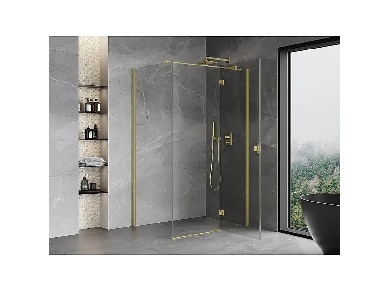 Mexen Mist-H T hængslet brusekabine højre 75 x 90 cm, transparent, børstet guld - 8A5T-075-090-55-00-P