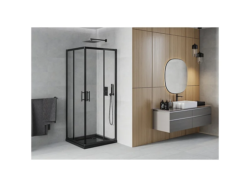 Mexen Rio vierkante douchecabine 70 x 70 cm, transparant, zwart + Flat douchebak, zwart - 860-070-070-70-00-4070B