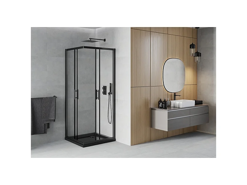 Mexen Rio vierkante douchecabine 70 x 70 cm, transparant, zwart + Flat douchebak, zwart - 860-070-070-70-00-4070B