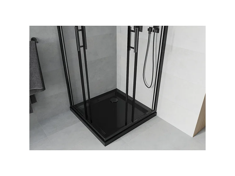 Mexen Rio vierkante douchecabine 70 x 70 cm, transparant, zwart + Flat douchebak, zwart - 860-070-070-70-00-4070B