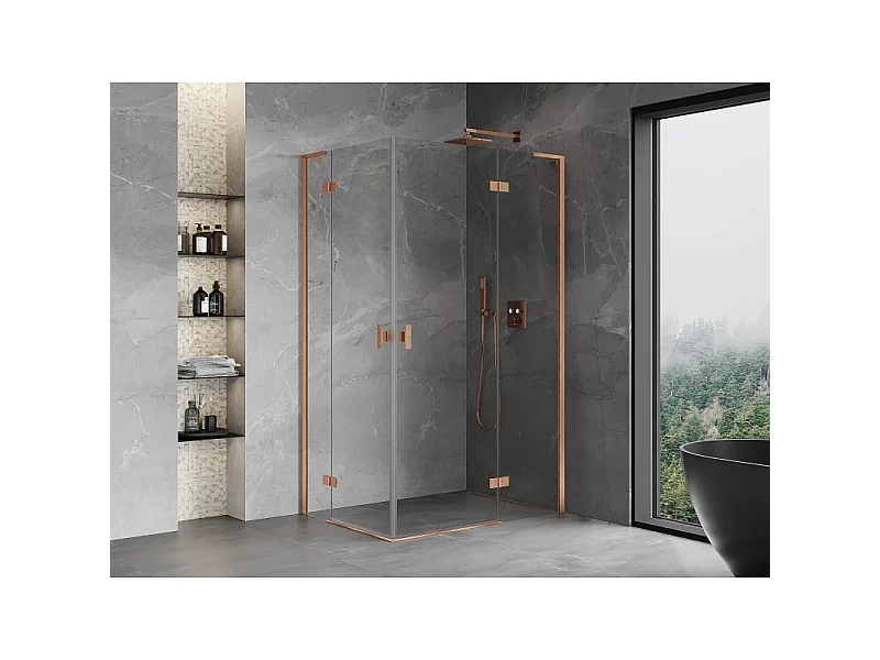 Mexen Mist-H L Duo brusekabine med højre hængslede døre 70 x 100 cm, transparent, børstet kobber - 8A5L-070L-100P-65-00