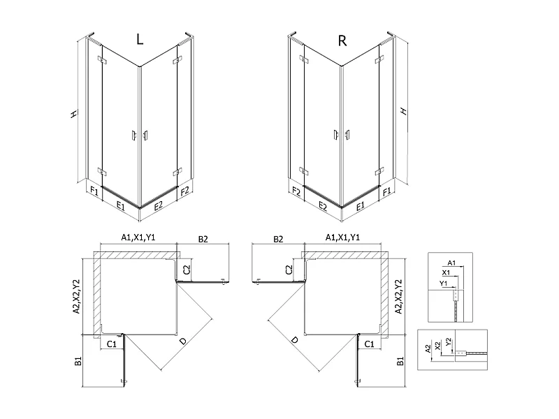 Mexen Mist-H L Duo brusekabine med højre hængslede døre 70 x 100 cm, transparent, børstet kobber - 8A5L-070L-100P-65-00