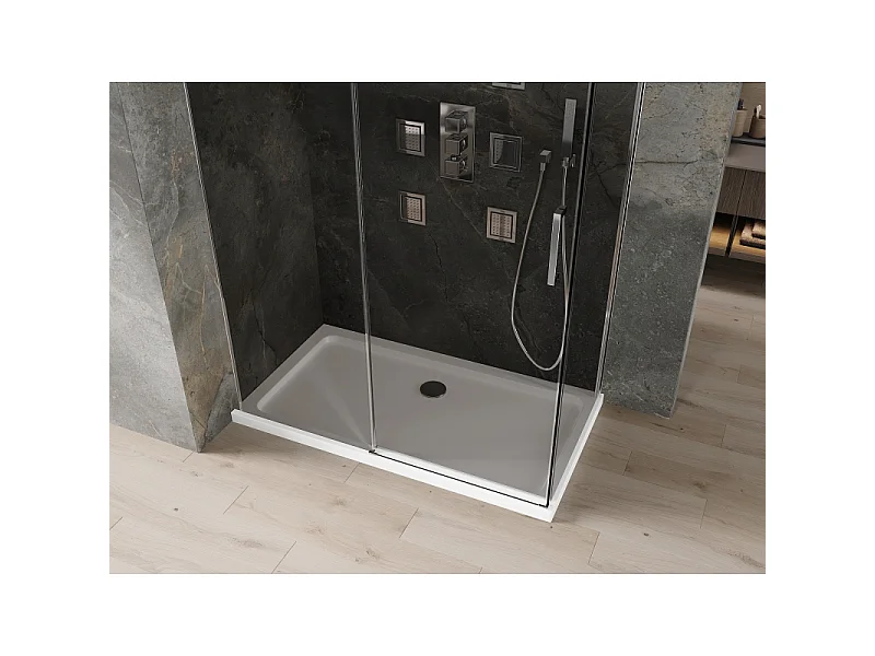 Mexen Omega kabina prysznicowa rozsuwana 140 x 80 cm, grafit, chrom + brodzik Flat, bialy - 825-140-080-01-40-4010