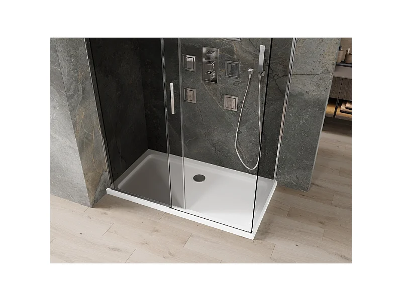Mexen Omega kabina prysznicowa rozsuwana 140 x 80 cm, grafit, chrom + brodzik Flat, bialy - 825-140-080-01-40-4010