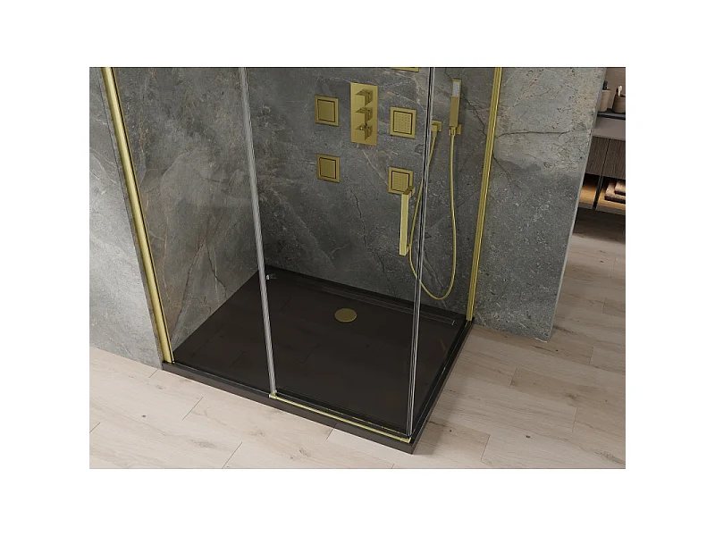 Mexen Omega cabine de douche coulissante 100 x 80 cm, transparent, doré + receveur Flat, noir - 825-100-080-50-00-4070G