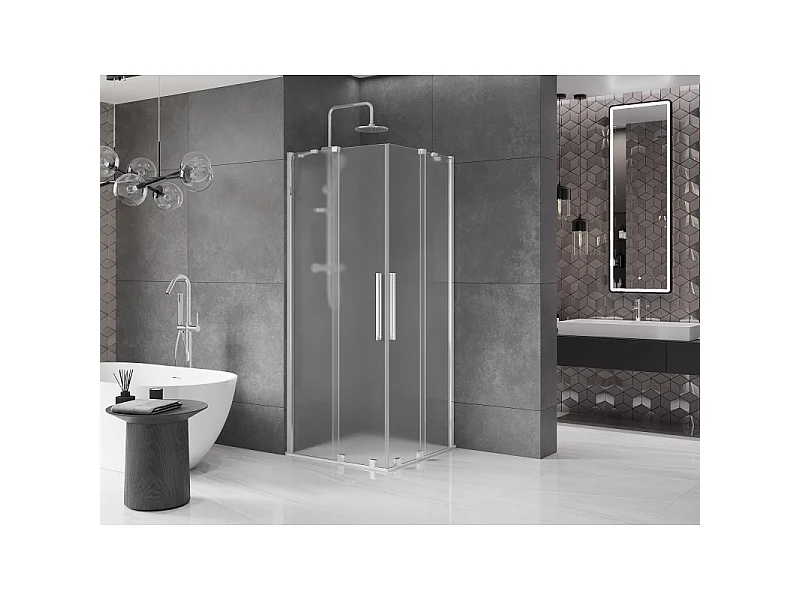 Mexen Velar Duo schuifdouchecabine 80 x 80 cm, matglas, chroom - 871-080-080-32-01