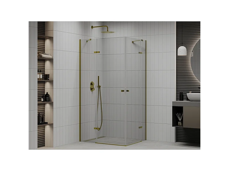 Mexen Roma Duo Duschkabine schwenkbar 90 x 80 cm, transparent, gold - 854-090-080-50-00-02
