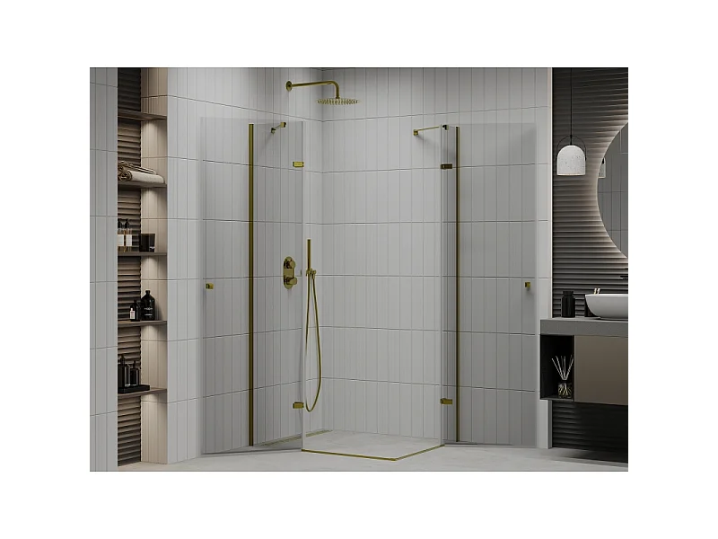 Mexen Roma Duo Duschkabine schwenkbar 90 x 80 cm, transparent, gold - 854-090-080-50-00-02