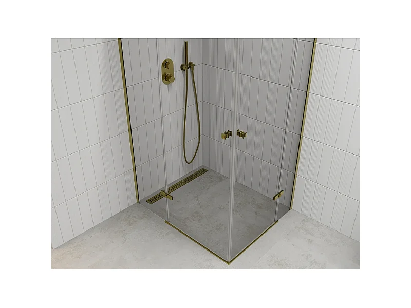 Mexen Roma Duo Duschkabine schwenkbar 90 x 80 cm, transparent, gold - 854-090-080-50-00-02