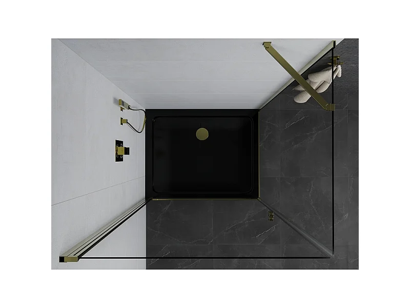 Mexen Pretoria cabine de douche pivotante 100 x 90 cm, transparente, dorée + receveur Flat, noir - 852-100-090-50-00-4070G