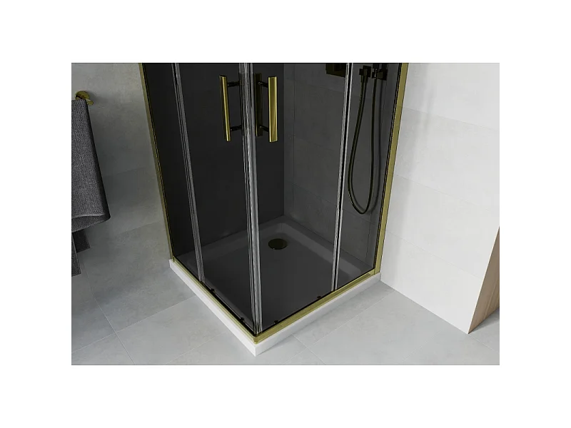 Mexen Rio kabina prysznicowa kwadratowa 90 x 90 cm, grafit, złota + brodzik Flat, biały - 860-090-090-50-40-4010G