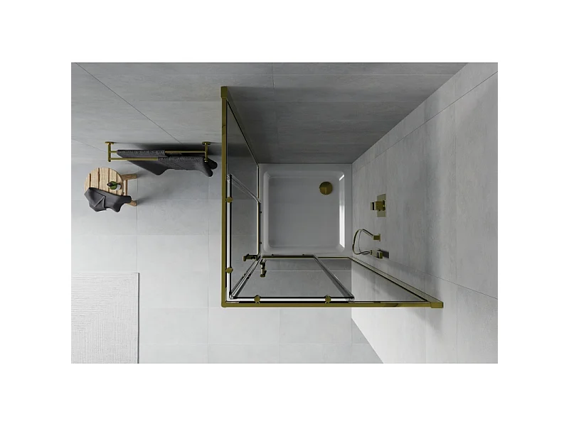 Mexen Rio kabina prysznicowa kwadratowa 90 x 90 cm, grafit, złota + brodzik Flat, biały - 860-090-090-50-40-4010G