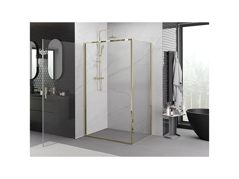Mexen Exo douchecabine scharnierend 95 x 70 cm, transparant, goud - 817-095-070-50-00