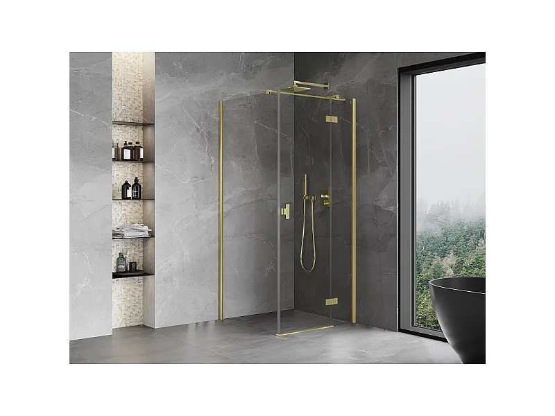 Mexen Mist-H T cabine de douche pivotante droite 110 x 110 cm, transparent, or brossé - 8A5T-110-110-55-00-P