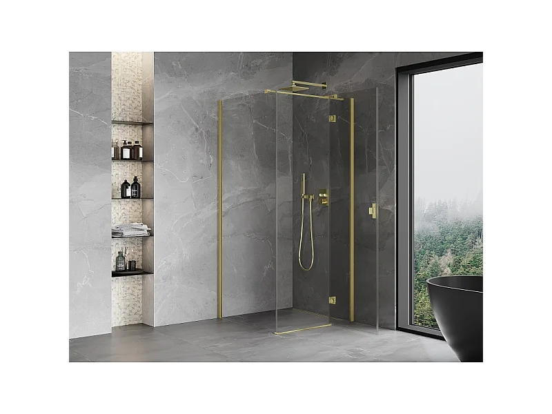 Mexen Mist-H T cabine de douche pivotante droite 110 x 110 cm, transparent, or brossé - 8A5T-110-110-55-00-P