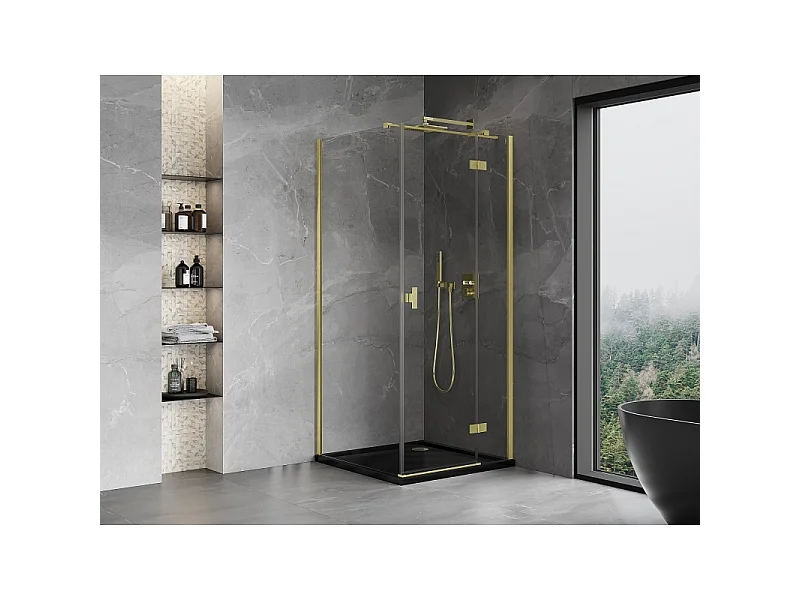 Mexen Mist-H T cabine de douche pivotante droite 110 x 110 cm, transparent, or brossé - 8A5T-110-110-55-00-P